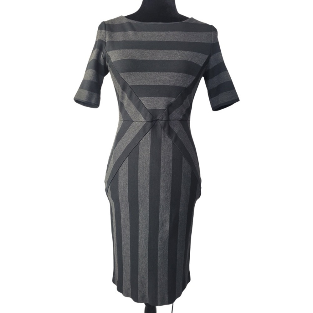 ✅ Maeve Anthropology Dress Gray Black Slimming Stripe Pencil Office Party size 6